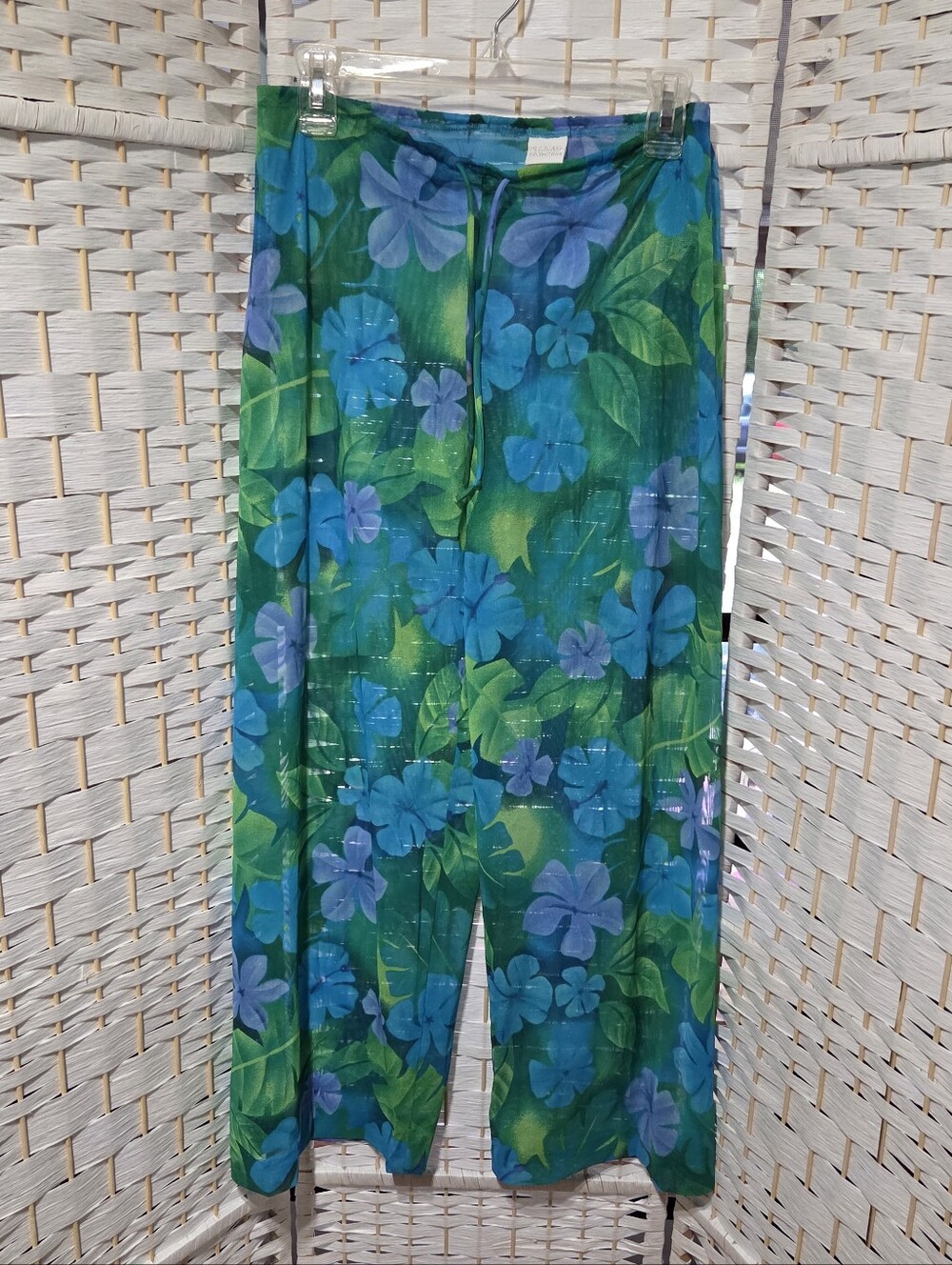 Ultimate Collection Blue  Green Floral Wide-Leg Lounge Pants/ Bathing Suit Cover
